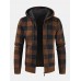 Mens Vintage Plaid Warm Zipper Warm Hooded Sweater Jacket