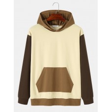 Mens Vintage Color Spliced Kangaroo Pocket Long Sleeve Hoodies