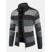 Mens Striped Graphics Knitting Zipper Warm Long Sleeve Sweater Jacket