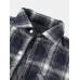 Mens Warm Double Pocket Plaid Thicken Lapel Jacket