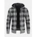 Mens Vintage Plaid Warm Zipper Warm Hooded Sweater Jacket