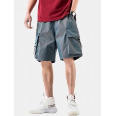 Mens Casual Big Pocket Drawstring Cargo Shorts