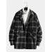 Mens Vintage Plaid Warm Lamb Wool Lined Lapel Pocket Jacket