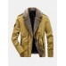 Mens Vintage Corduroy Solid Color Thicken Fleece Lapel Casual Warm Jacket