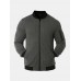 Mens Textured Baseball Collar Zip Front Solid Casual Jacket With Pocket