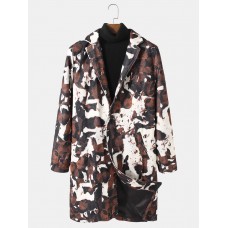 Mens Abstract Printing Mid  Length Single  Breasted Trench Coats