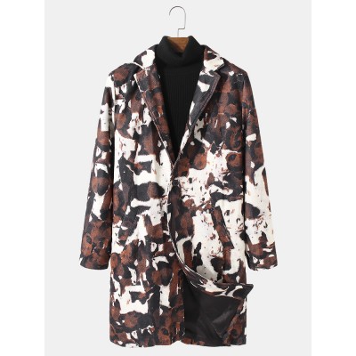 Mens Abstract Printing Mid  Length Single  Breasted Trench Coats