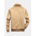 Mens Zip Up Letter Embroidery Badge Sherpa Lined Thick Lapel Casaul Jacket