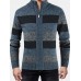 Mens Striped Graphics Knitting Zipper Warm Long Sleeve Sweater Jacket