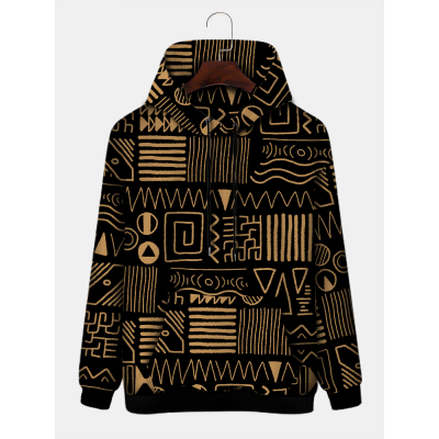 Mens Tribal Printed Kangaroo Pocket Long Sleeve Casual Hoodies