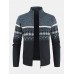 Mens Vintage Tribal Pattern Knitting Warm Stand Collar Long Sleeve Sweater Jacket