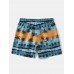 Men Palm Tree Hawaiian Style Drawstring Elastic Waist Shorts