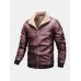 Mens Thicken Zipper Warm Fleece Lined Long Sleeve Leather Biker Jacket