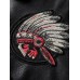 Mens Embroidered Faux Fur Collar PU Leather Bomber Jacket