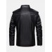 Mens Contrast Patchwork Washed Motorcycle PU Leather Jacket With Pocket