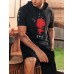 Mens Red Sun Japanese Print Short Sleeve Drawstring Hooded T  Shirts