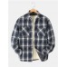 Mens Warm Double Pocket Plaid Thicken Lapel Jacket