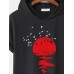 Mens Red Sun Japanese Print Short Sleeve Drawstring Hooded T  Shirts