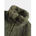 Mens Solid Color Warm Stand Collar Long Sleeve Fleece Plush Jacket