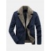 Mens Vintage Corduroy Solid Color Thicken Fleece Lapel Casual Warm Jacket