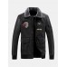 Mens Embroidered Faux Fur Collar PU Leather Bomber Jacket