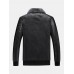 Mens Embroidered Faux Fur Collar PU Leather Bomber Jacket