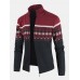 Mens Vintage Tribal Pattern Knitting Warm Stand Collar Long Sleeve Sweater Jacket