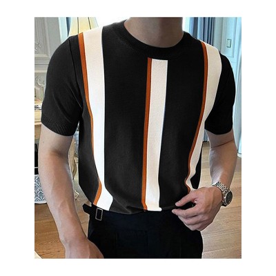 Mens Japan Striped Short Sleeve Knit T  shirt