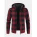 Mens Vintage Plaid Warm Zipper Warm Hooded Sweater Jacket