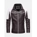 Mens Contrast Patchwork Washed Motorcycle PU Leather Jacket With Pocket