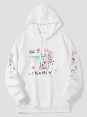 Mens Sakuras Poster Letter Printed Long Sleeve Hoodies