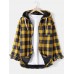 Mens Vintage Plaid Button Up Thick Warm Lined Hooded Jacket