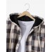 Mens Vintage Plaid Button Up Thick Warm Lined Hooded Jacket