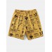 Mens All Over Music Performance Letter Printed Drawstring Shorts