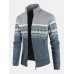 Mens Vintage Tribal Pattern Knitting Warm Stand Collar Long Sleeve Sweater Jacket