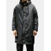 Mens Solid Zip Front Cotton Casual Drawstring Hem Mid Length Hooded Jacket