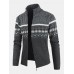 Mens Vintage Tribal Pattern Knitting Warm Stand Collar Long Sleeve Sweater Jacket