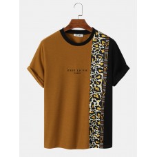 Mens Letter Animal Skin Spliced Patchwork Short Sleeve T  Shirts