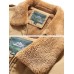 Mens Zip Up Letter Embroidery Badge Sherpa Lined Thick Lapel Casaul Jacket