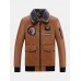 Mens Embroidered Faux Fur Collar PU Leather Bomber Jacket