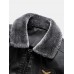 Mens Embroidered Faux Fur Collar PU Leather Bomber Jacket