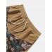 Mens Floral Print Patchwork Corduroy Loose Drawstring Shorts