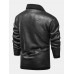 Mens Solid Color Warm Button Up Fleece Lined Thicken PU Leather Jacket With Pocket