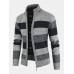 Mens Striped Graphics Knitting Zipper Warm Long Sleeve Sweater Jacket