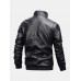 Mens Thicken Zipper Warm Fleece Lined Long Sleeve Leather Biker Jacket