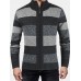 Mens Striped Graphics Knitting Zipper Warm Long Sleeve Sweater Jacket