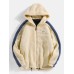 Mens Solid Color Zipper Shearling Warm Hooded Jackets