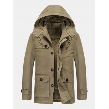 Mens Winter Thicken Fleece Lined Mid  Length Warm Parka With Removable Hood