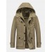 Mens Winter Thicken Fleece Lined Mid  Length Warm Parka With Removable Hood