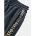 Mens Ethnic Geometric Pattern Embroidered Cotton Loose Drawstring Shorts